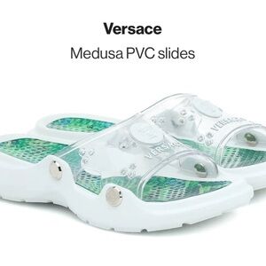 Versace Jungle Print Medusa Logo Clear Vinyl Slides/Sandals